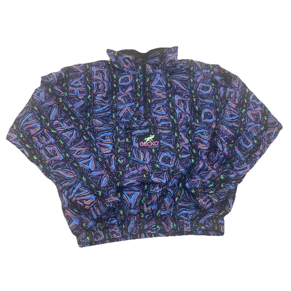Vintage Gecko Hawaii Men's Size L Multi Colored Gecko Windbreaker Neon 90"s